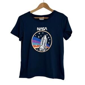 P. Jammy Women’s Size Medium Blue NASA Graphic Short Sleeve Shorts Pajama Set